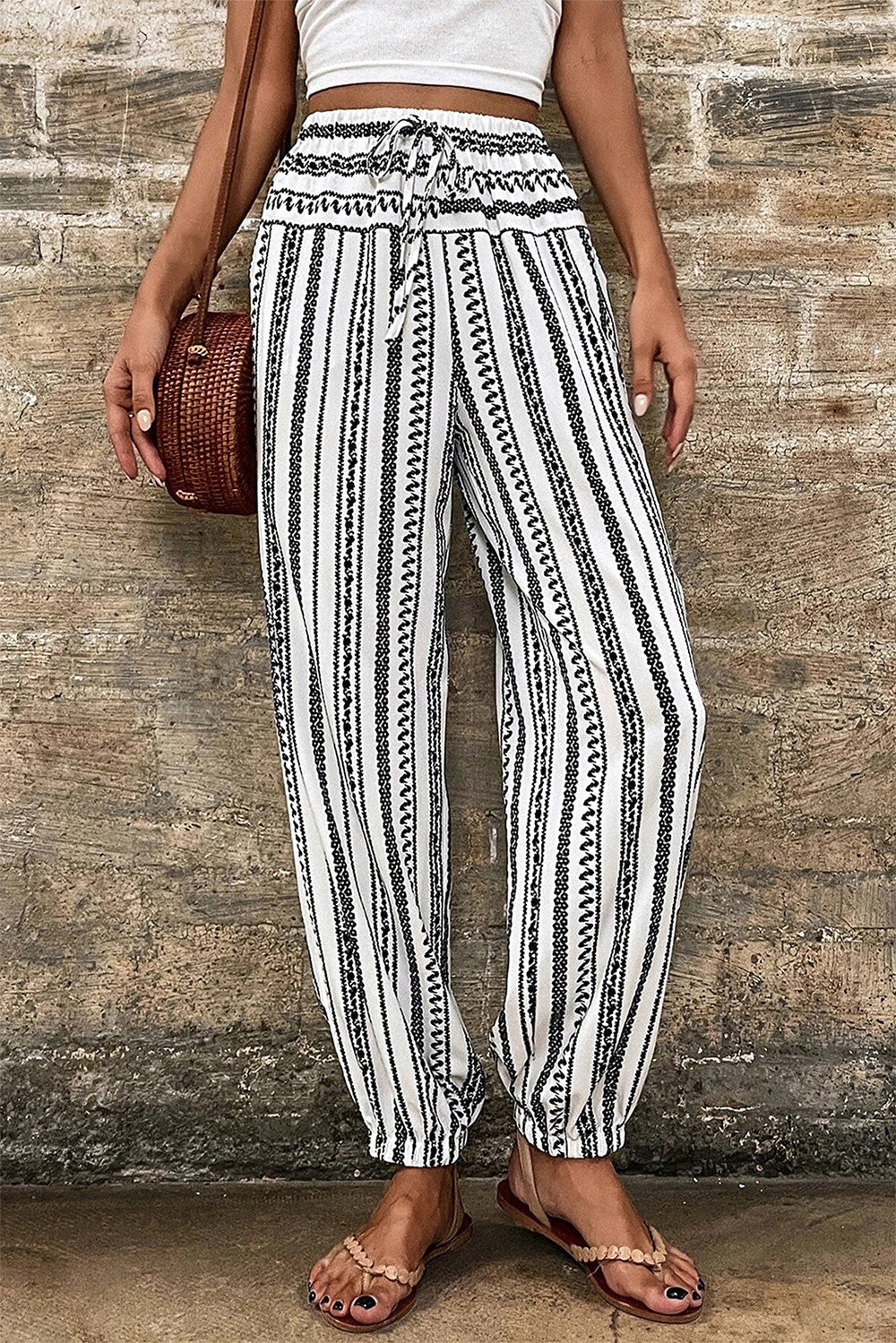 Printed Elastic Waist Pants for women