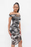 Printed Mesh Off Shoulder Dress-Black/Grey