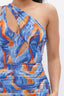 Printed One Shoulder Mini Dress-Blue/Orange
