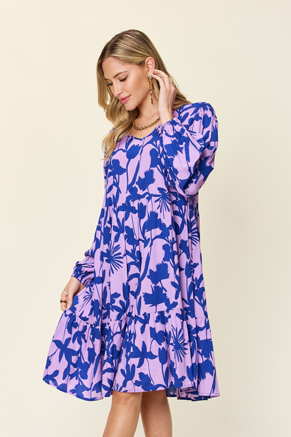 Printed Ruffle Hem Dress with Pocket