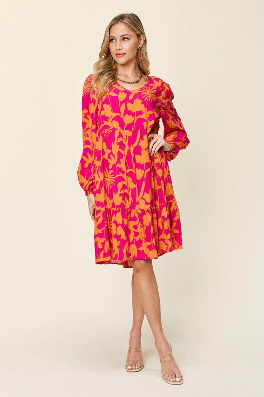 Printed Ruffle Hem Dress with Pocket