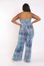 Printed Tube Jumpsuit With Self Belt-Blue