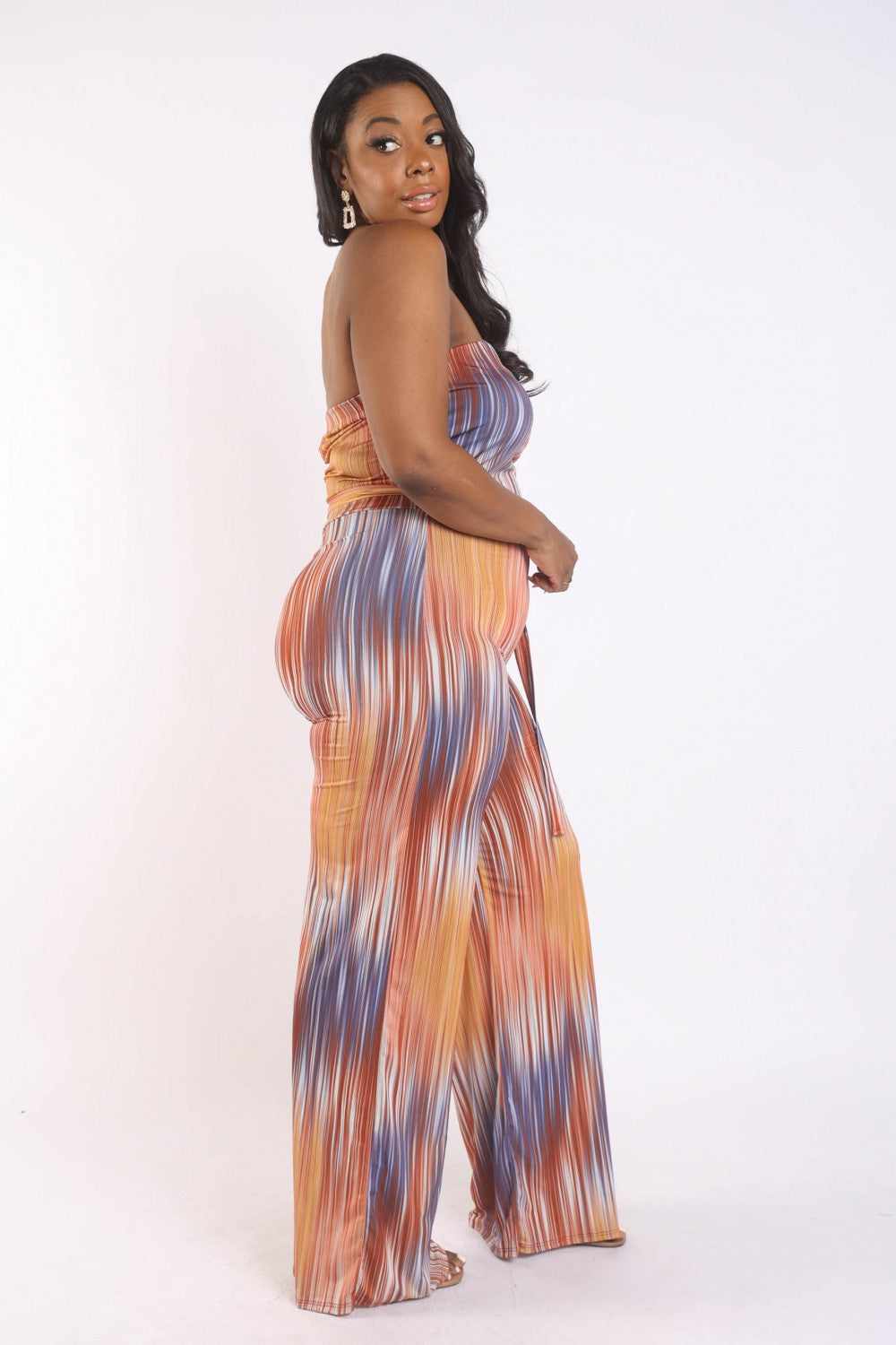 Printed Tube Jumpsuit With Self Belt-Orange