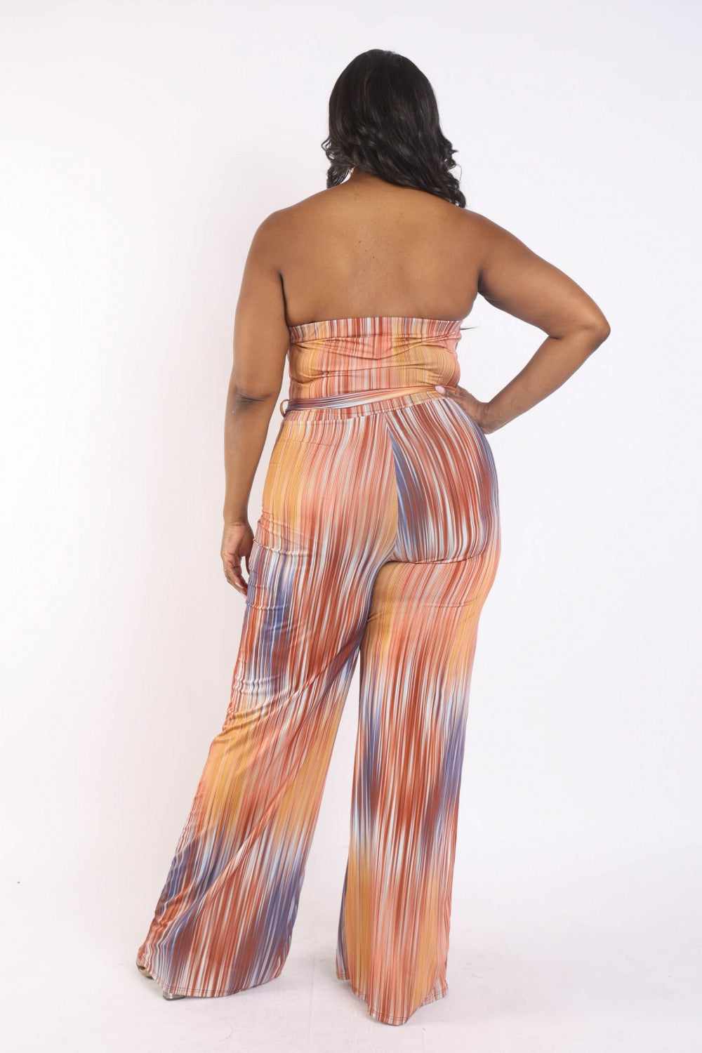 Printed Tube Jumpsuit With Self Belt-Orange