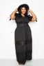 Puff Sleeve Maxi Dress With Lace Insert-Black