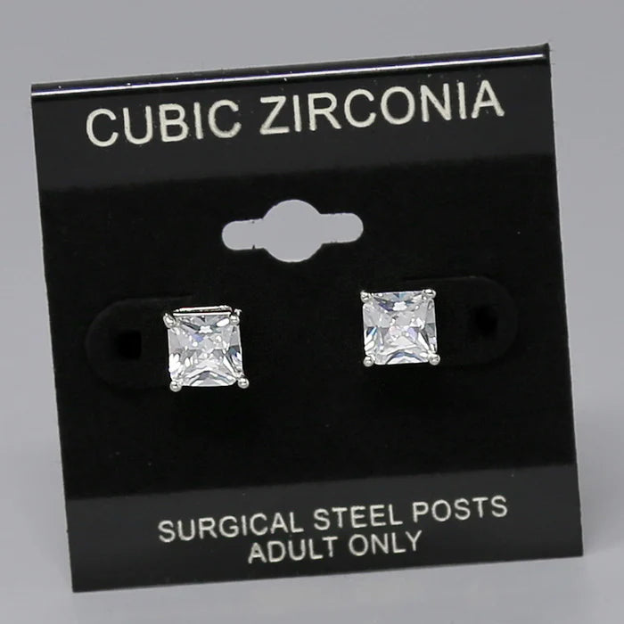 Quality 7MM Square Cubic Zirconia Women's Stud Earrings