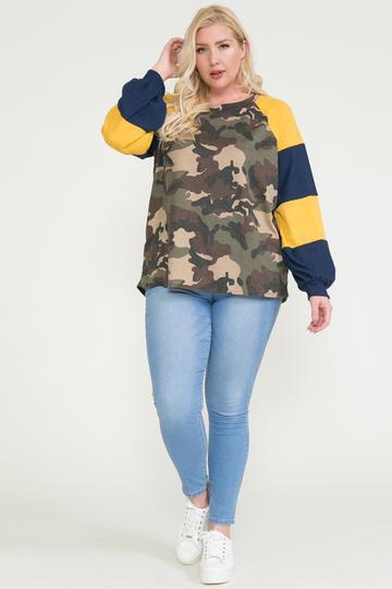 Raglan Sleeve Color Block Top-Camo