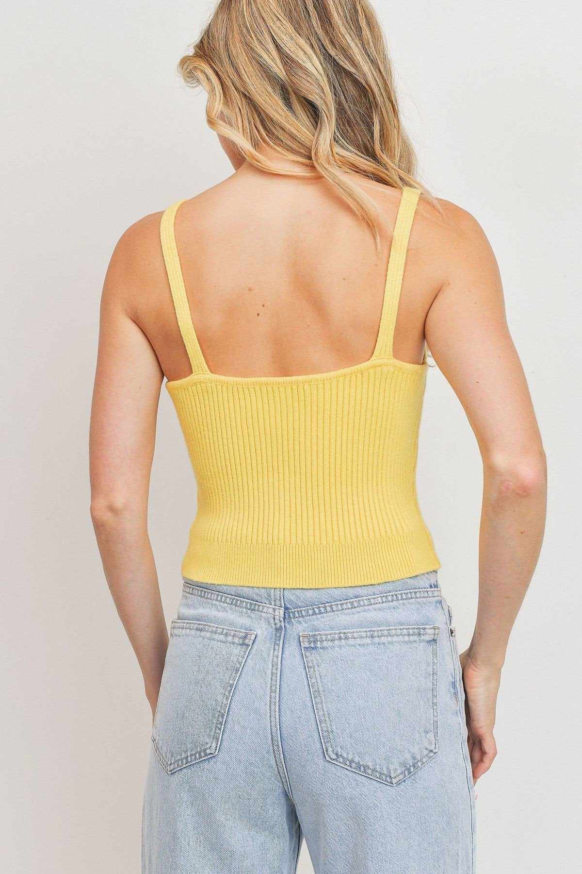 Rib Knit Sleeveless Top-Yellow