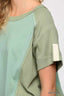 Ribbed And Solid Mixed Raw Edge Top-Dusty Mint