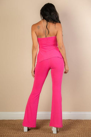 Ribbed Bandeau Top & Flare Pants Set | Trendy Two-Piece Outfit