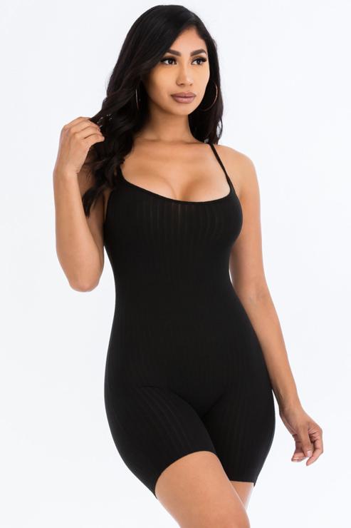 Ribbed Bodycon Romper | Sleeveless Scoop Neck | Fashion