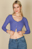 Ribbed Button Front Split Long Sleeve Top