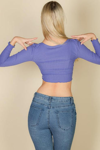 Ribbed Button Front Split Long Sleeve Top