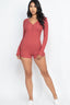 Ribbed Button Neck Long Sleeve Bodycon Romper