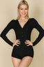Ribbed Button Neck Long Sleeve Bodycon Romper