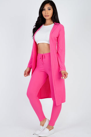 Ribbed Long Cardigan & Leggings Set