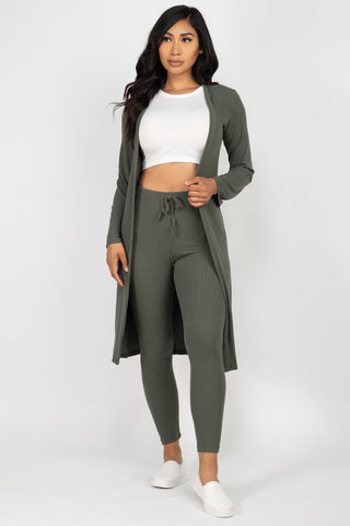 Ribbed Long Cardigan & Leggings Set