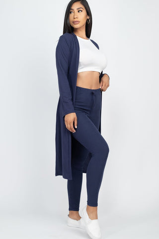 Ribbed Long Cardigan & Leggings Set