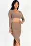 Ribbed Long Sleeve Crop Top & Skirt Set