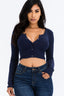 Ribbed Long Sleeve Snap Button Down Crop Top