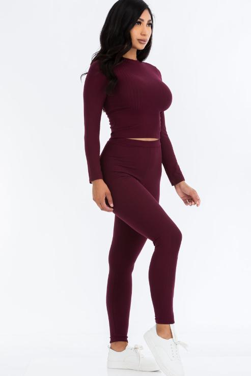 Ribbed Mock Neck Top & Leggings Set | Loungewear