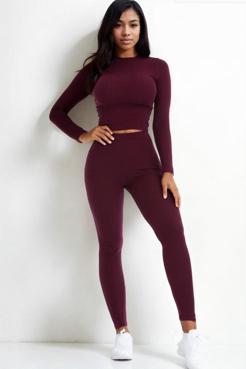 Ribbed Mock Neck Top & Leggings Set | Loungewear