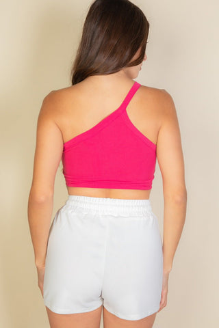 Ribbed One Shoulder Cropped Top | Stretchy Knit