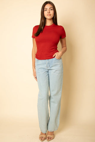 Ribbed Round Neck Short Sleeve Top | Women's Casual Basic