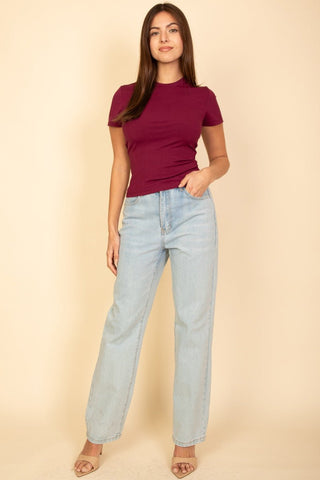 Ribbed Round Neck Short Sleeve Top | Women's Casual Basic