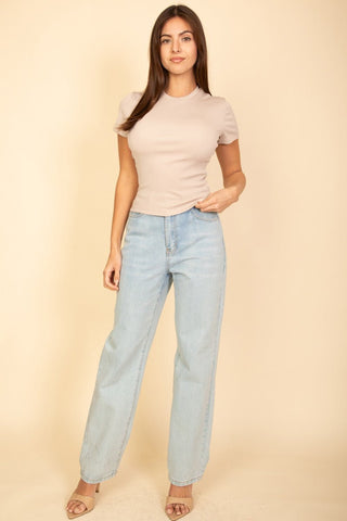 Ribbed Round Neck Short Sleeve Top | Women's Casual Basic
