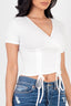 Ribbed Ruched Drawstring Surplice Top