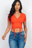 Ribbed Ruched Drawstring Surplice Top