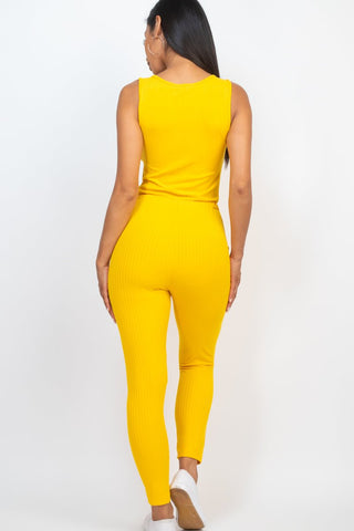 Ribbed Sleeveless Drawstring Jumpsuit