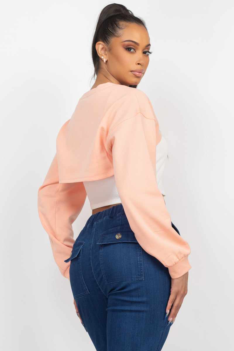 Ribbed Sleeveless Top With Shrug Sweater-Light Peach