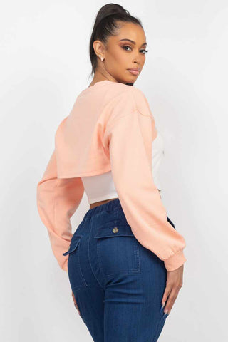 Ribbed Sleeveless Top With Shrug Sweater-Light Peach