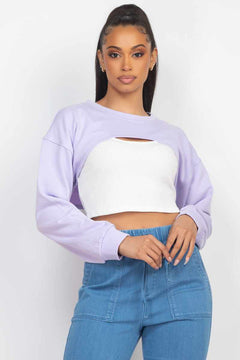 Ribbed Sleeveless Top With Shrug Sweater-Ice Lavender