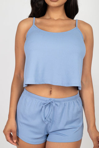 Ribbed Strappy Top & Shorts Set