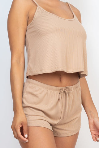 Ribbed Strappy Top & Shorts Set
