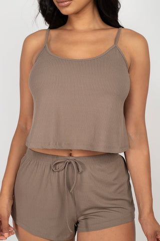 Ribbed Strappy Top & Shorts Set