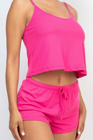 Ribbed Strappy Top & Shorts Set