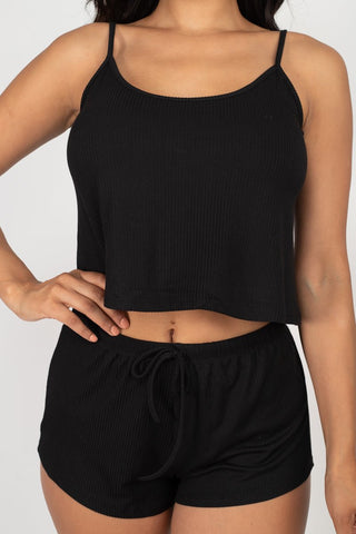 Ribbed Strappy Top & Shorts Set