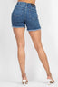 Ripped Five-pocket Mini Denim Shorts-Medium Denim