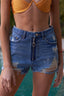 Ripped High-waist Front Zip-up Raw Hem Detail Distressed Mini Shorts-