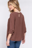 Roll Up Sleeve Pleated Blouse-Brown