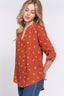 Roll Up Sleeve V-neck Print Blouse-Rust