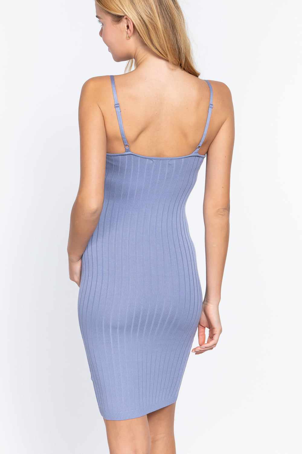 Round Neck Cami Rib Sweater Dress-Iris Blue