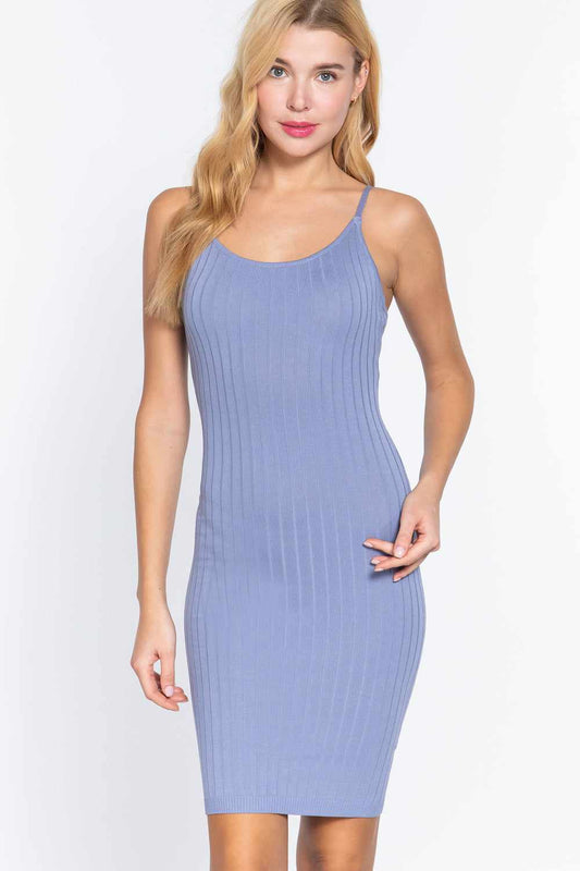 Round Neck Cami Rib Sweater Dress-Iris Blue