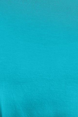 Teal fabric texture of a round neck dropped shoulder T-shirt, slightly stretchy, made of 95% rayon and 5% spandex.