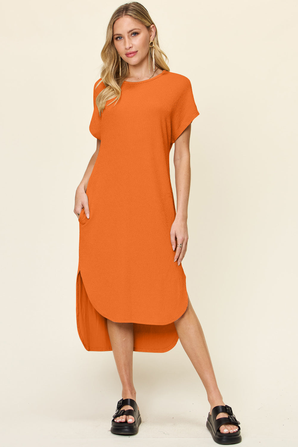 Round Neck Short Sleeve Slit Dress