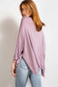 Rounded Neckline 3/4 Sleeves Washed Top-Lavender